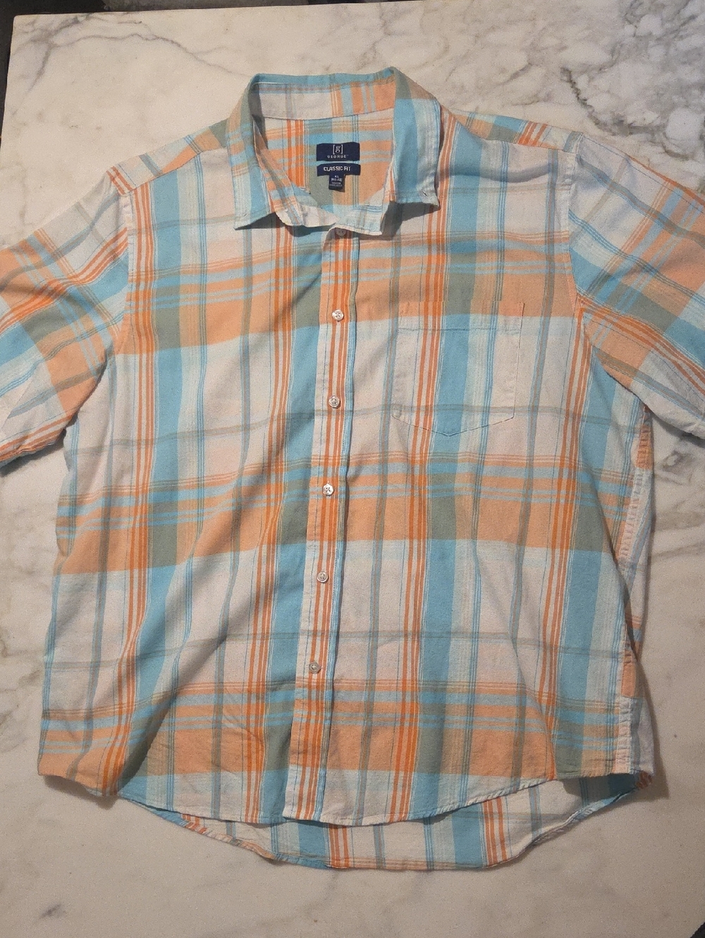 Classic Fit Plaid Short-Sleeve Shirt - Blue & Orange